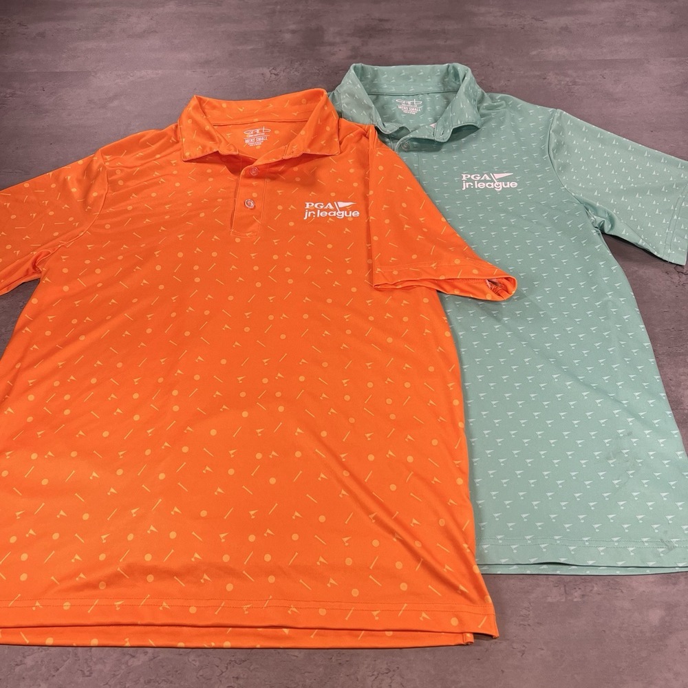 PGA Golf Polo Shirt Mens Adult Small Green Mint Orange Bundle Lot (2) Geometric